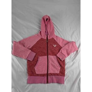 True Religion Red And Pink Fleece Hoodie Full Zip Kangaroo Pocket Youth Small